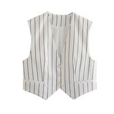 Fall Striped Bare Back Double Layer Tied Slim Fit Short Vest Vest